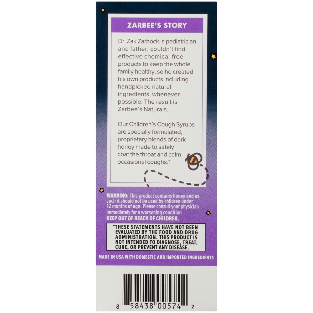 slide 4 of 4, Children's Zarbee's Naturals Cough Syrup & Immune Support Nighttime - Berry, 4 fl oz