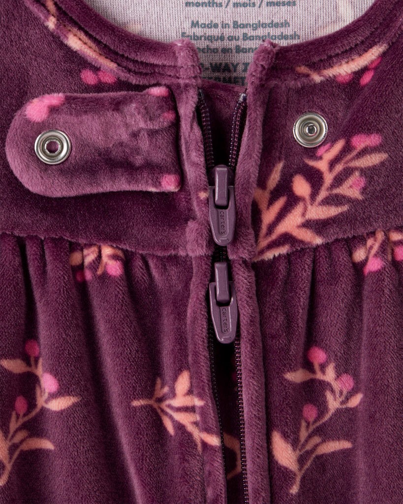 slide 3 of 3, Carter's Carters Baby Girl 2-Piece Floral DreamPlush Long-Sleeve Snug Fit Sleep & Play Pajamas - Maroon Maroon 6M, 2 pc