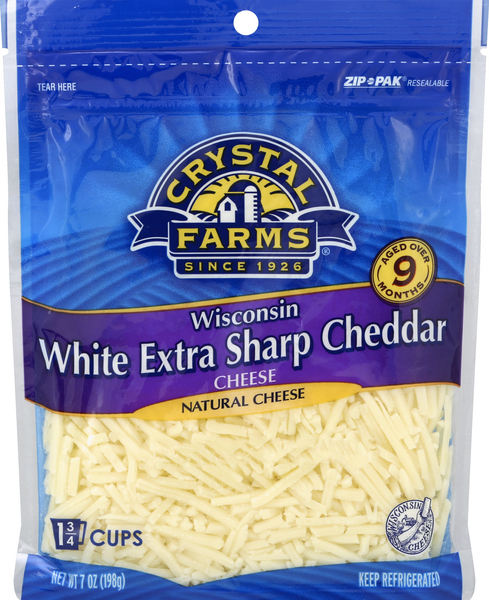slide 1 of 1, Crystal Farms Shredded White Wisconsin Extra Sharp Cheddar Cheese, 7 oz