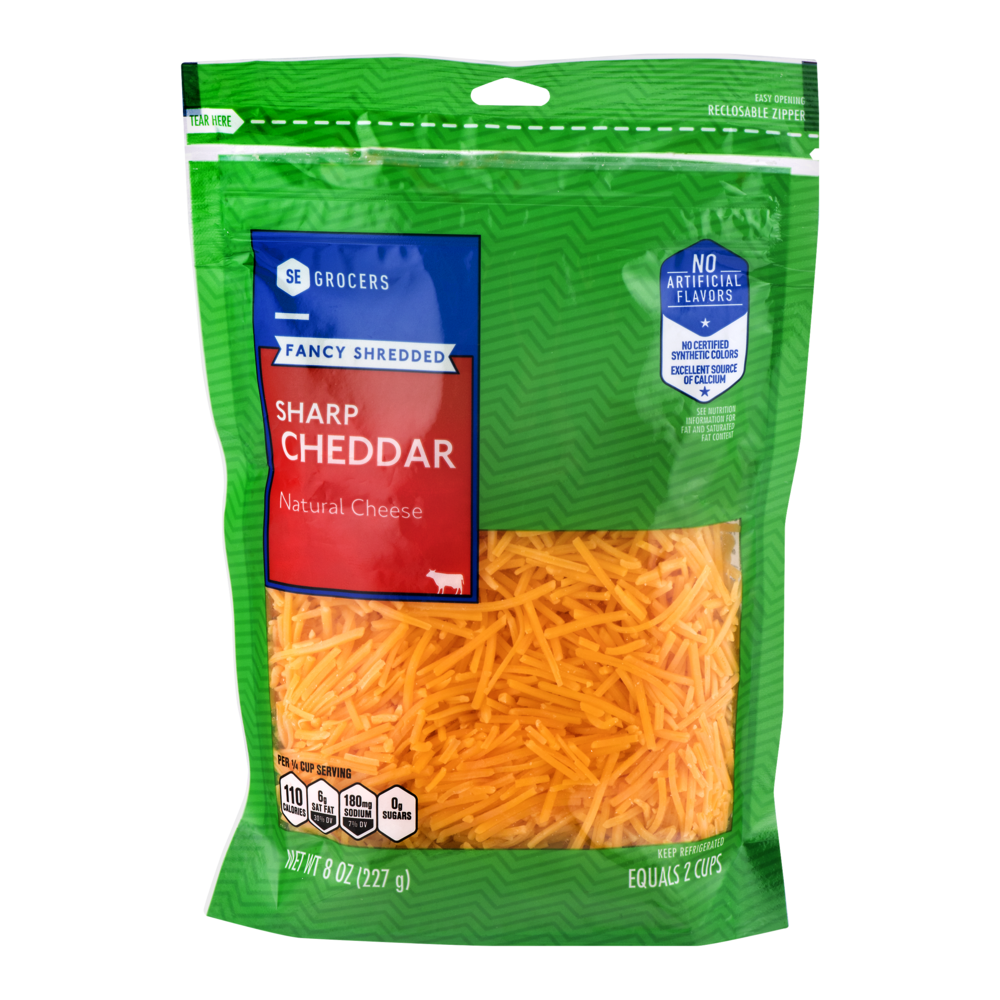 slide 1 of 1, SE Grocers Fancy Shredded Sharp Cheddar Natural Cheese, 8 oz