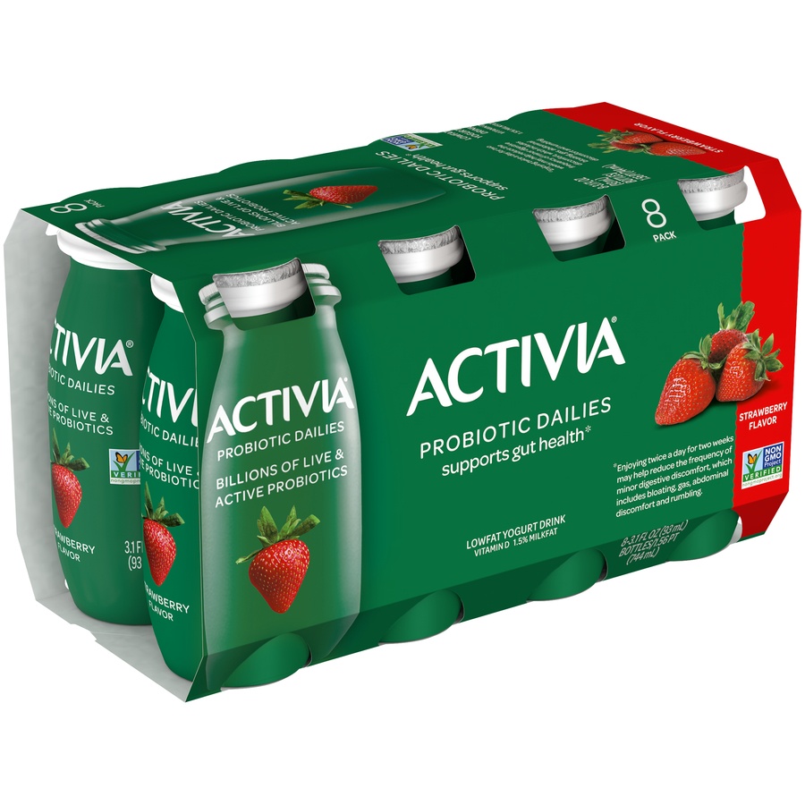 slide 3 of 8, Activia Probiotic Dailies Yogurt Strawberry Yogurt Drink, 8 ct; 3.1 fl oz