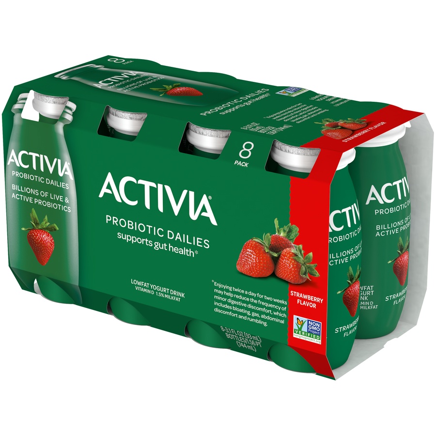 slide 4 of 8, Activia Probiotic Dailies Yogurt Strawberry Yogurt Drink, 8 ct; 3.1 fl oz