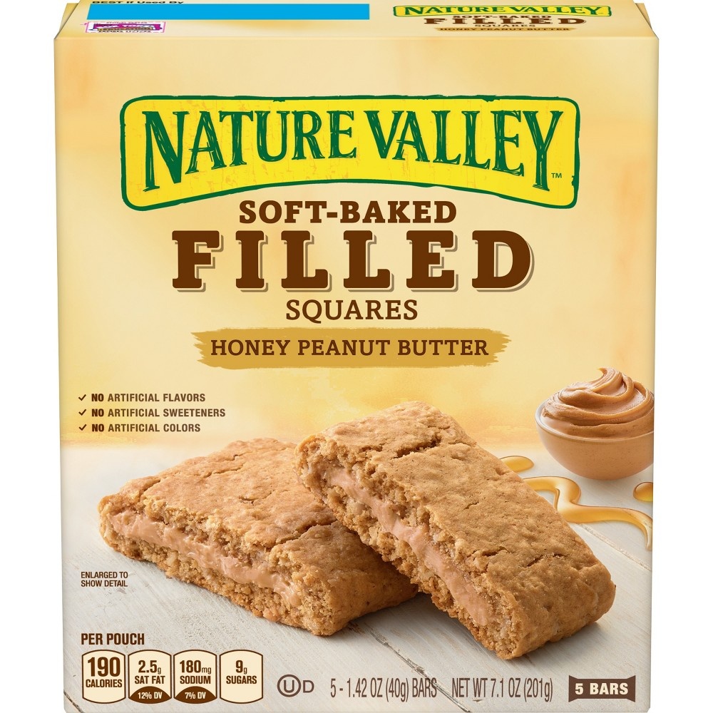 slide 2 of 3, Nature Valley Soft Baked Filled Squares Honey Peanut Butter, 5 ct; 1.42 oz