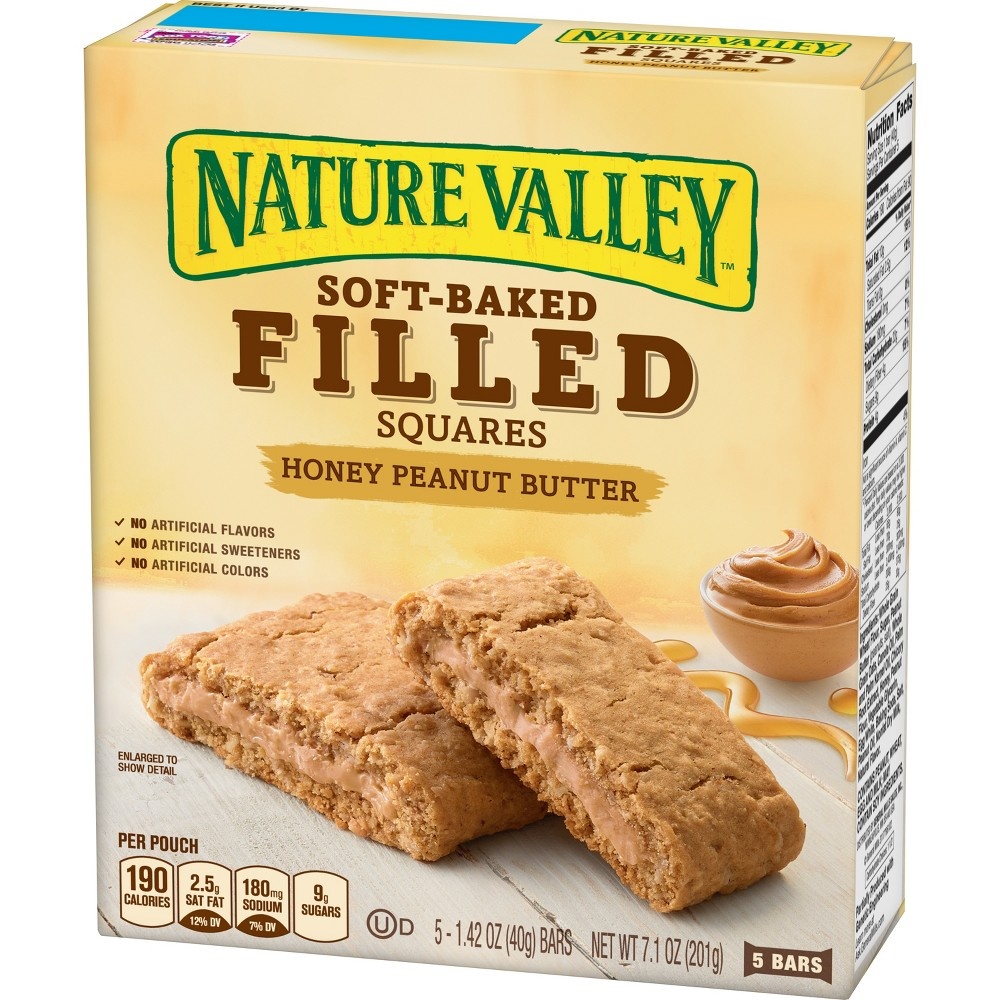 slide 3 of 3, Nature Valley Soft Baked Filled Squares Honey Peanut Butter, 5 ct; 1.42 oz