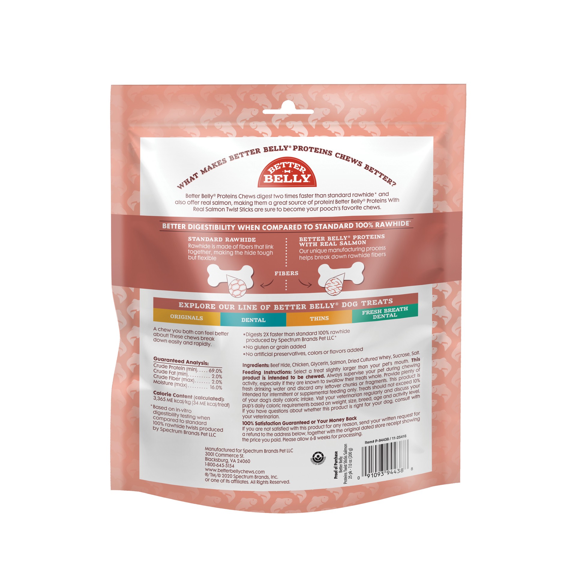 slide 1 of 1, Better Belly Proteins All Life Stages Rawhide Twist Sticks Dog Treats - Real Salmon 7 oz, 25 ct