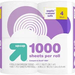 1000 Sheets per Roll Toilet Paper - 4 Rolls - up & up™