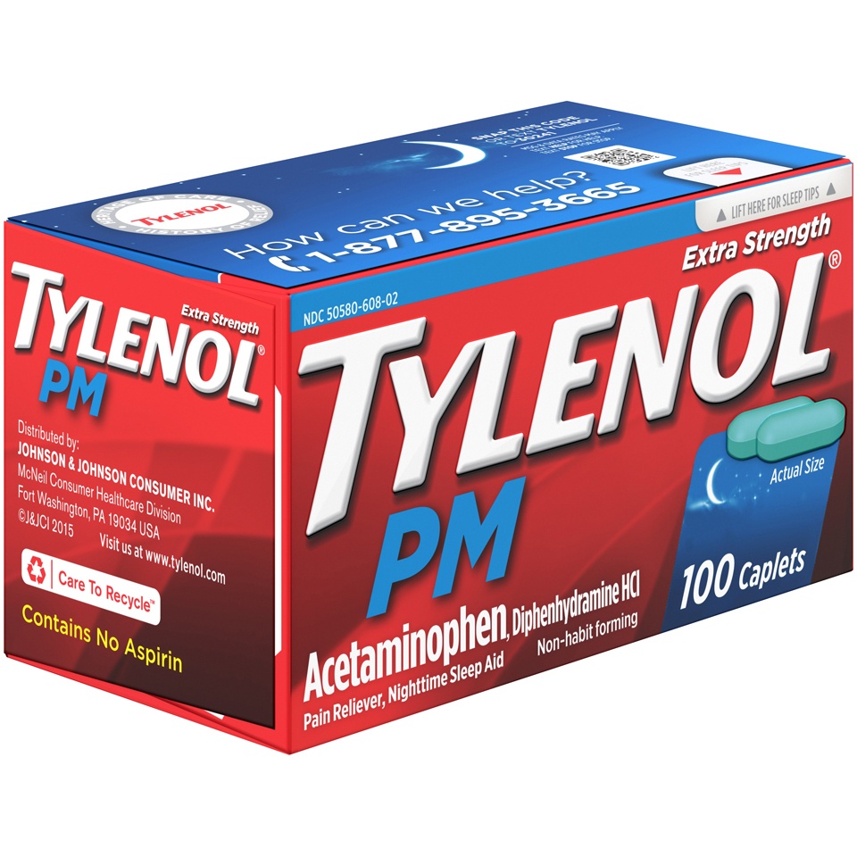 slide 2 of 6, Tylenol PM Extra Strength Pain Reliever & Sleep Aid Caplets - Acetaminophen - 100ct, 100 ct