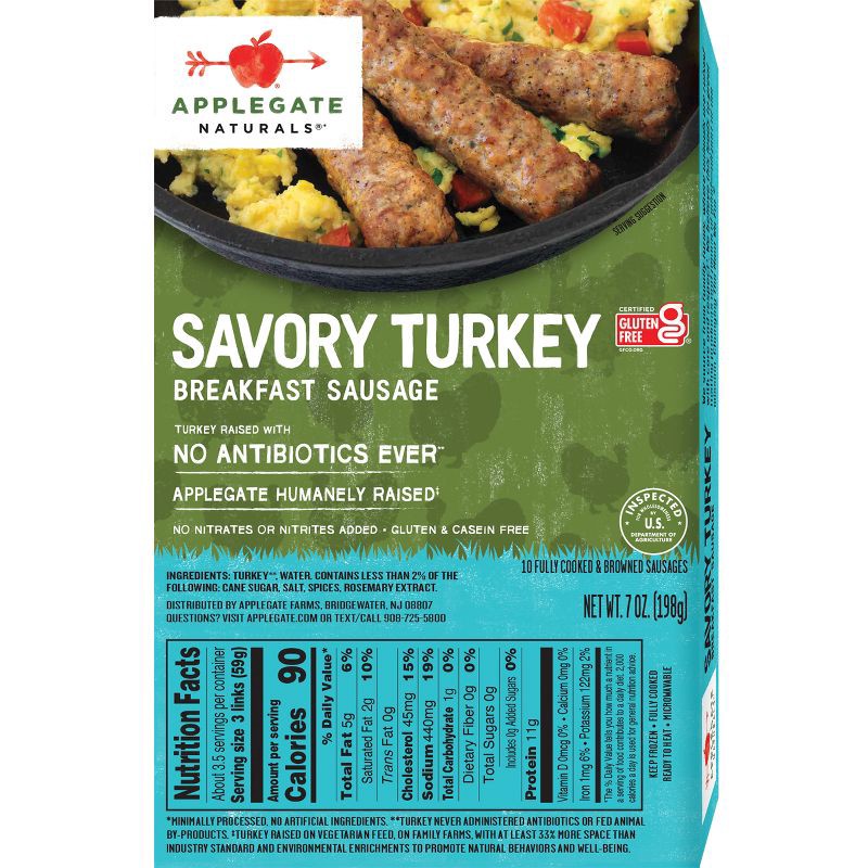 slide 2 of 6, Applegate Farms Applegate Naturals Savory Turkey Breakfast Sausages - Frozen - 7oz/10ct, 10 ct; 7 oz