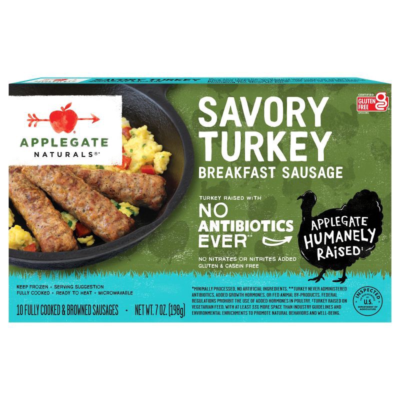 slide 1 of 6, Applegate Farms Applegate Naturals Savory Turkey Breakfast Sausages - Frozen - 7oz/10ct, 10 ct; 7 oz
