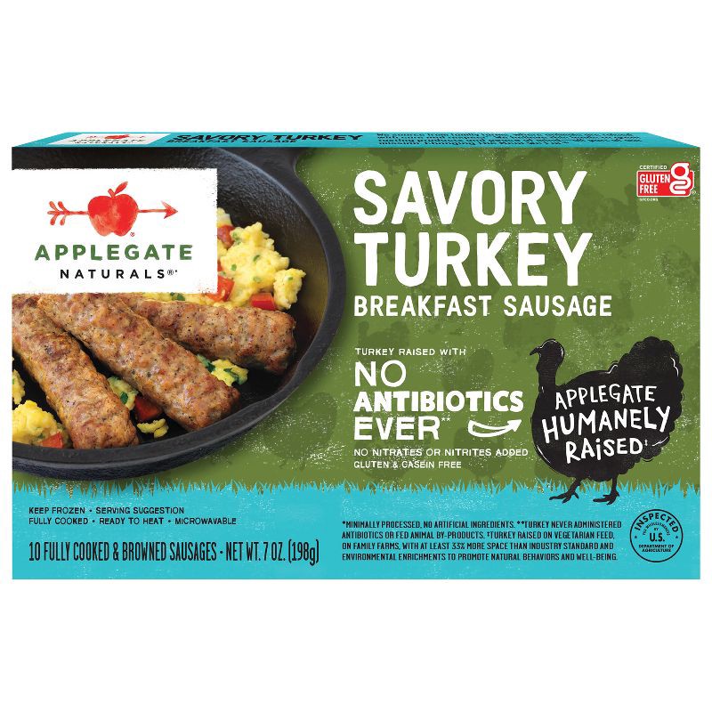 slide 1 of 6, Applegate Farms Applegate Naturals Savory Turkey Breakfast Sausages - Frozen - 7oz/10ct, 10 ct; 7 oz