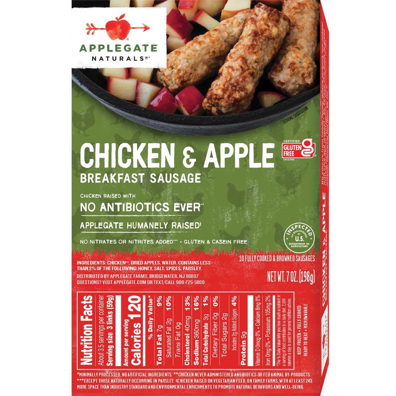 slide 2 of 5, Applegate Farms Applegate Naturals Chicken & Apple Breakfast Sausages - Frozen - 7oz/10ct, 10 ct; 7 oz