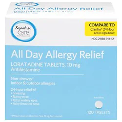 Signature Select/care Allergy Relief 10mg Antihistamine Original Strength Loratadine Tablet - 120 Count
