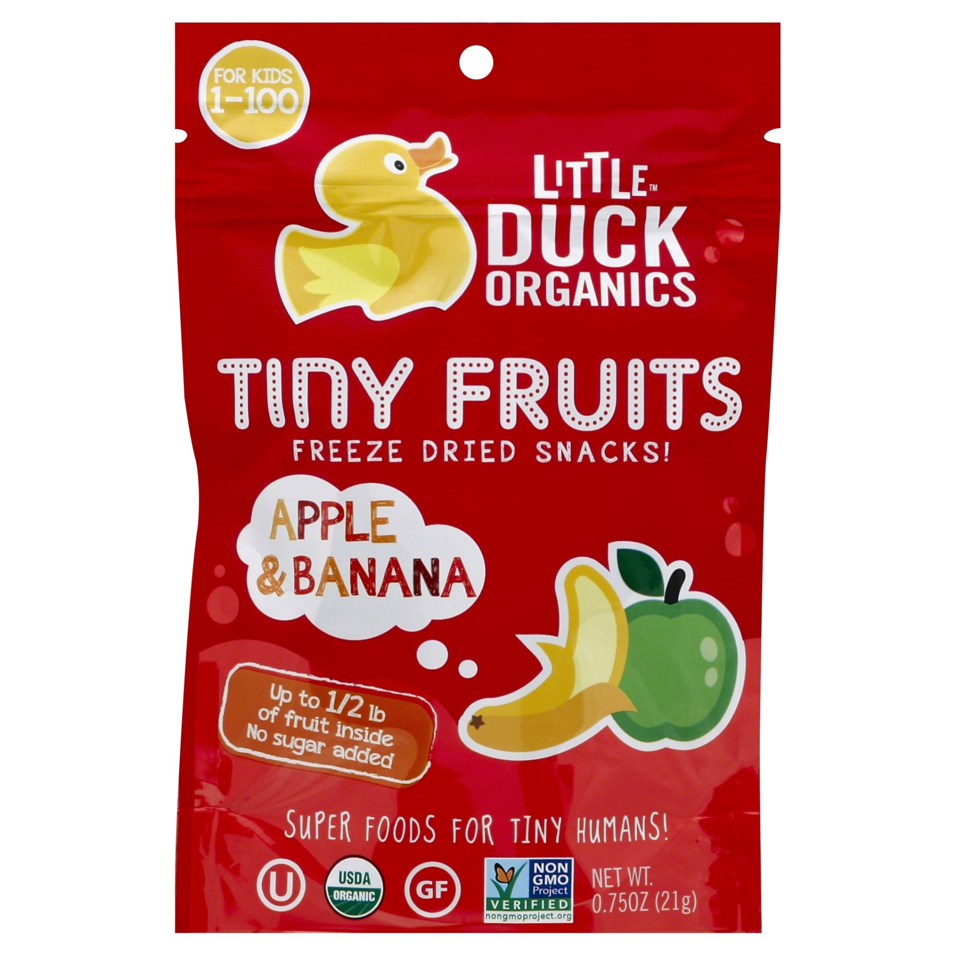 slide 1 of 1, Little Duck Organics Tiny Fruits Freeze Dried Apples & Bananas, 0.75 oz