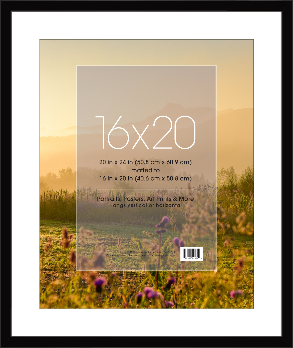 slide 1 of 1, Mcs Thin Gallery Matted Poster Frame 20" X 24" Matted To 16" X 20", Black, 20 in