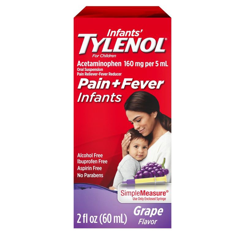 slide 1 of 10, Infants' Tylenol Pain Reliever and Fever Reducer Liquid Drops - Acetaminophen - Grape - 2 fl oz, 2 fl oz