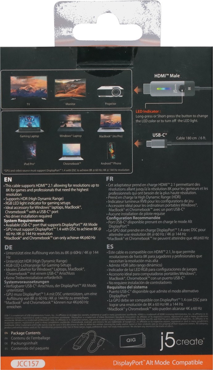 slide 8 of 12, j5create USB-C to HDMI 2.1 8K Cable 1 ea, 1 ct
