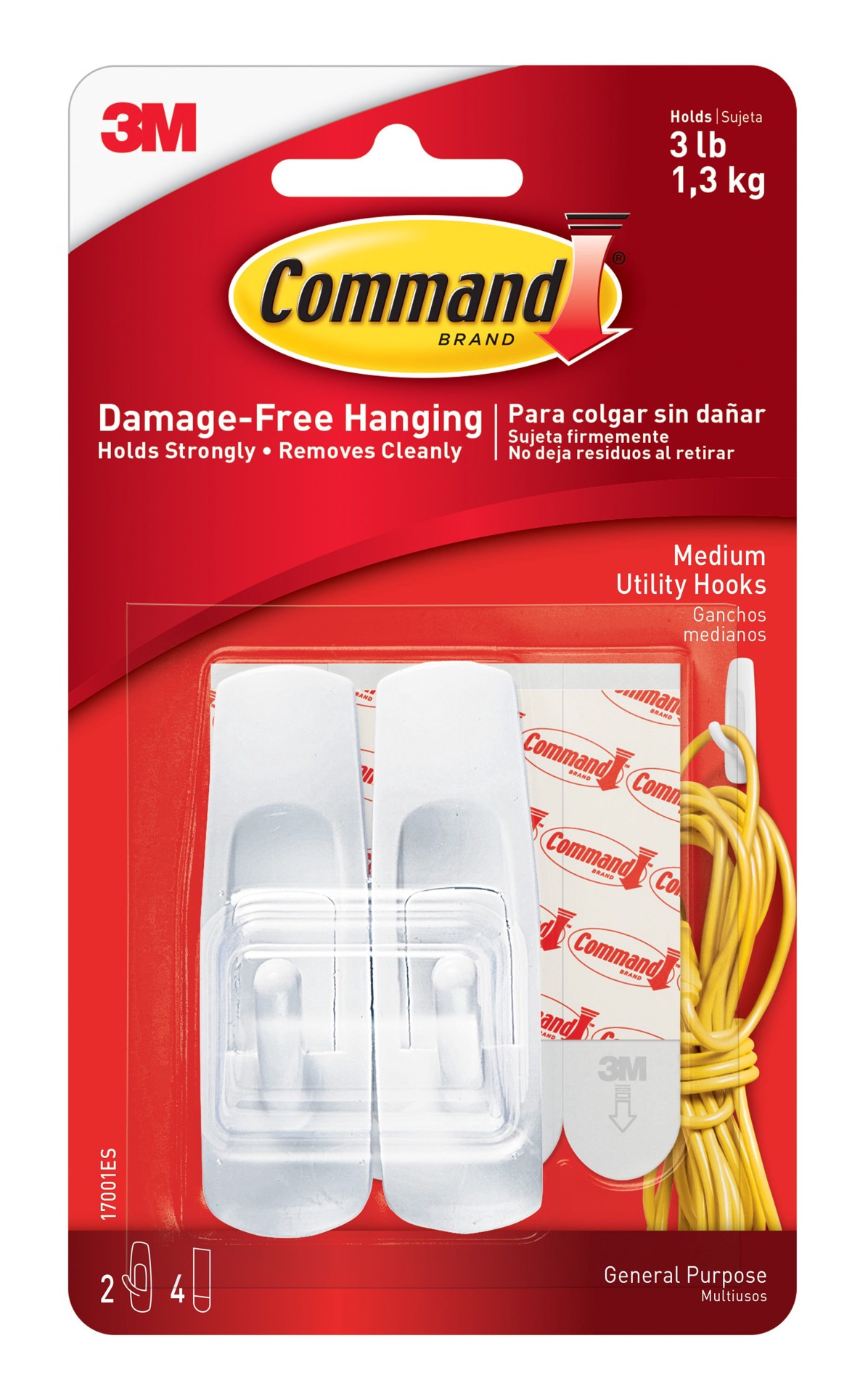 slide 1 of 6, Command Medium 2 -Pack White Adhesive Storage/Utility hook 3-lb Capacity, 1 ct