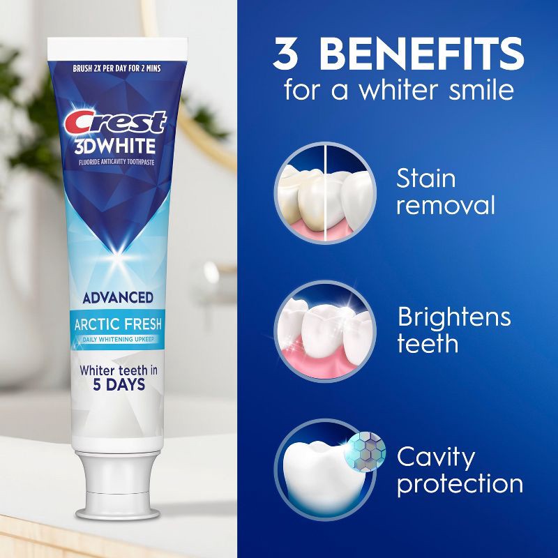 slide 5 of 11, Crest 3D White Advanced Arctic Fresh Teeth Whitening Toothpaste - 3.3oz, 3.3 oz