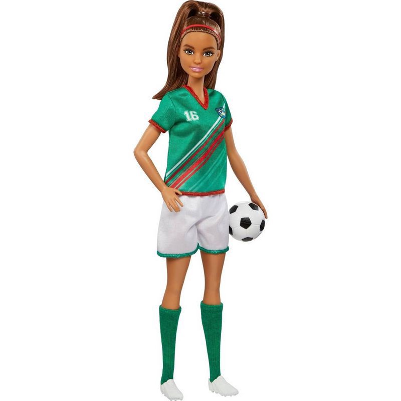 slide 5 of 6, Barbie Soccer Doll - Green #16 Uniform, 1 ct