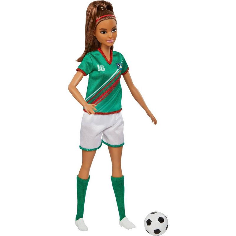 slide 3 of 6, Barbie Soccer Doll - Green #16 Uniform, 1 ct