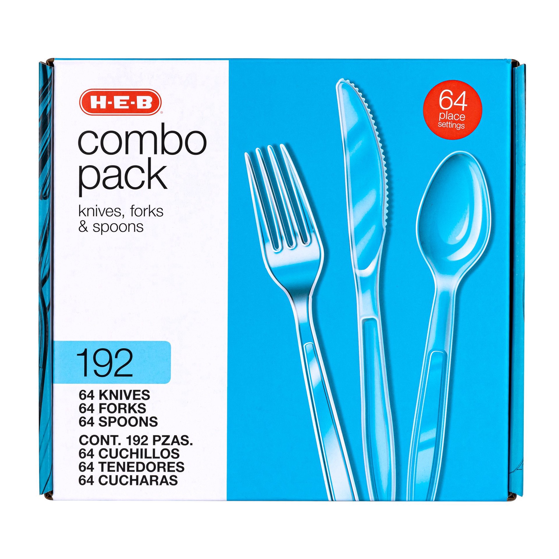 slide 1 of 1, H-E-B Plastic Knives, Forks & Spoons Combo Pack - Clear, 192 ct