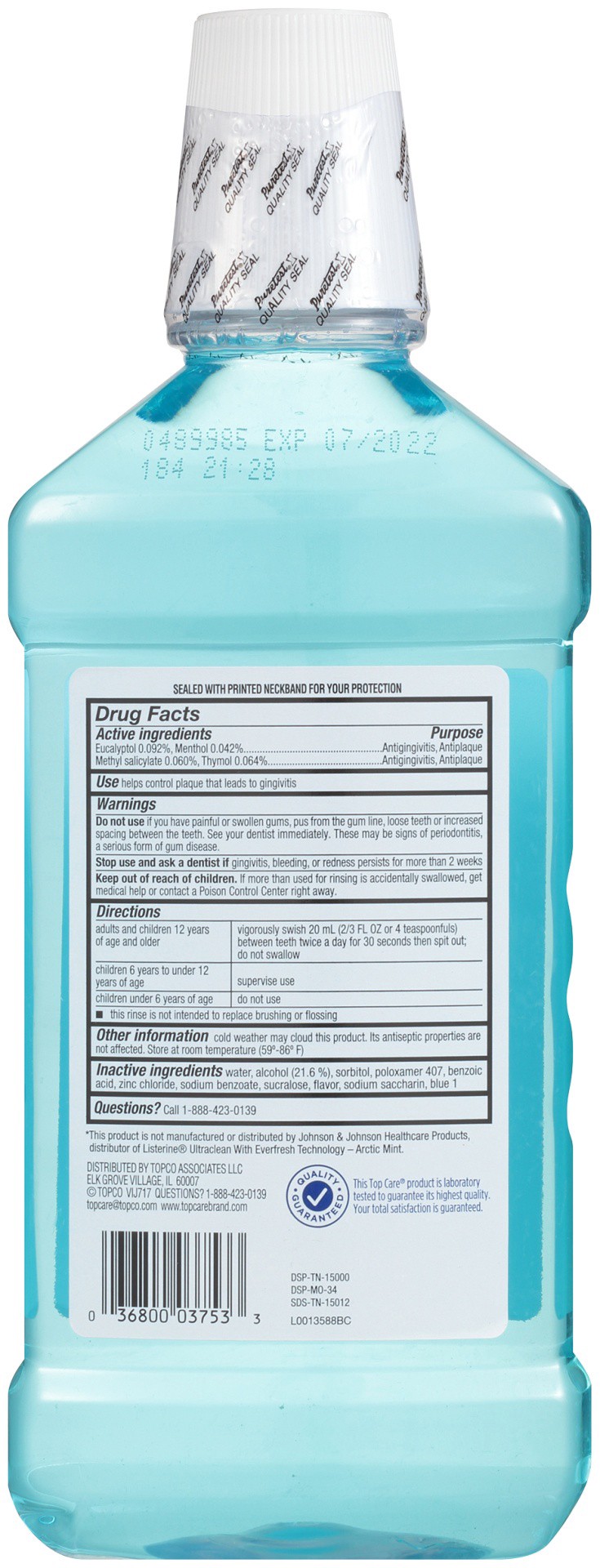 slide 3 of 6, TopCare Antiseptic Iceberg Blue Mouth Rinse, 33.8 fl oz