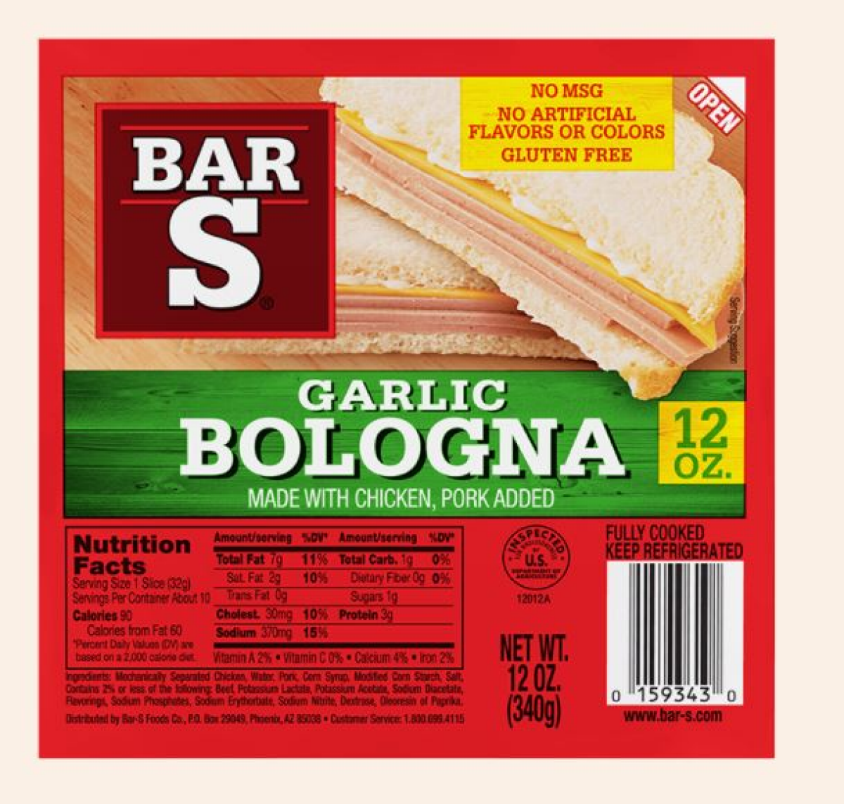 slide 1 of 1, Bar S Bar-S Garlic Bologna, 12 oz, 12 oz