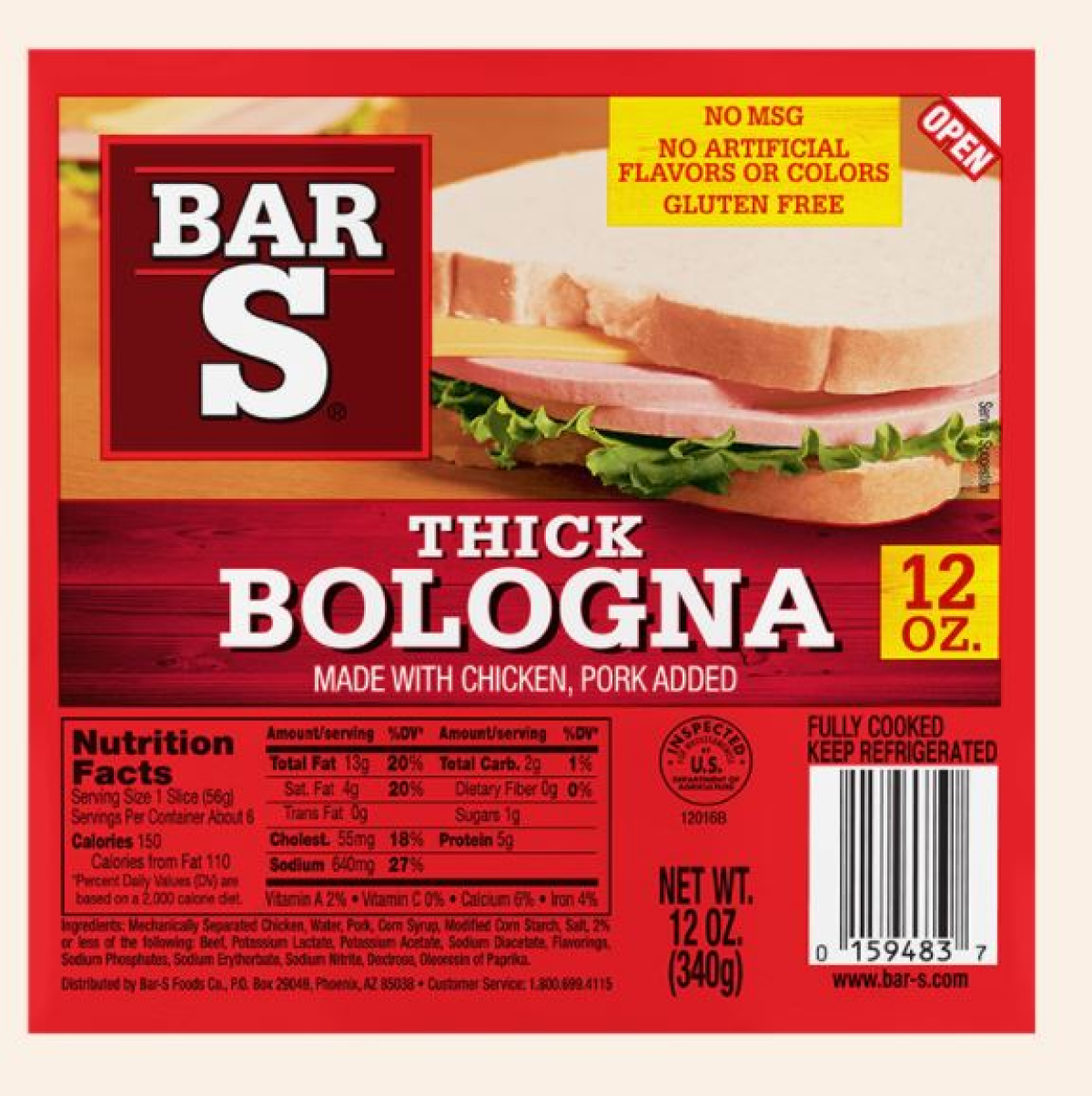 slide 1 of 1, Bar S Bar-S Thick Bologna, 12 oz, 12 oz