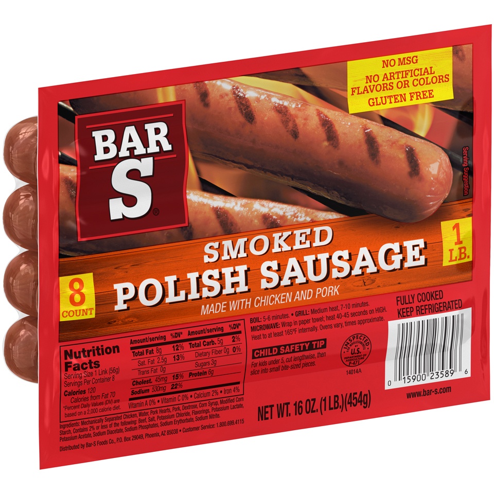 slide 2 of 7, Bar S Skinless PolishSausage, 8 ct