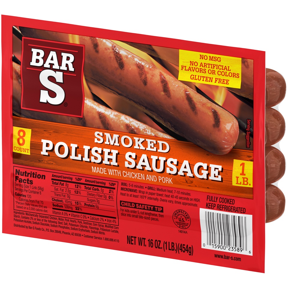 slide 3 of 7, Bar S Skinless PolishSausage, 8 ct