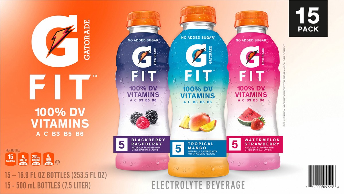 slide 8 of 11, Gatorade G Fit Electrolyte Beverage, Variety, 16.9 Fl Oz, 15 Count, 15 x 16.9 oz