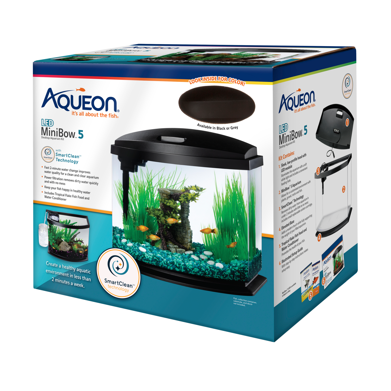 slide 2 of 4, Aqueon LED MiniBow Kit with SmartClean Technology Black, 5 gal