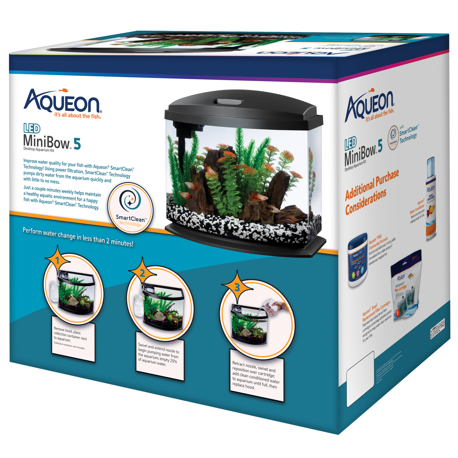 slide 3 of 4, Aqueon LED MiniBow Kit with SmartClean Technology Black, 5 gal