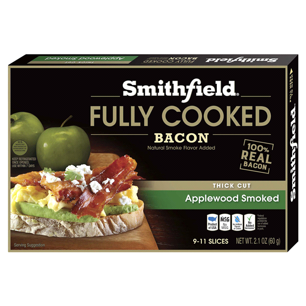 slide 1 of 1, Smithfield Bacon Naturally Smoke Flavoring Added, 2.1 oz