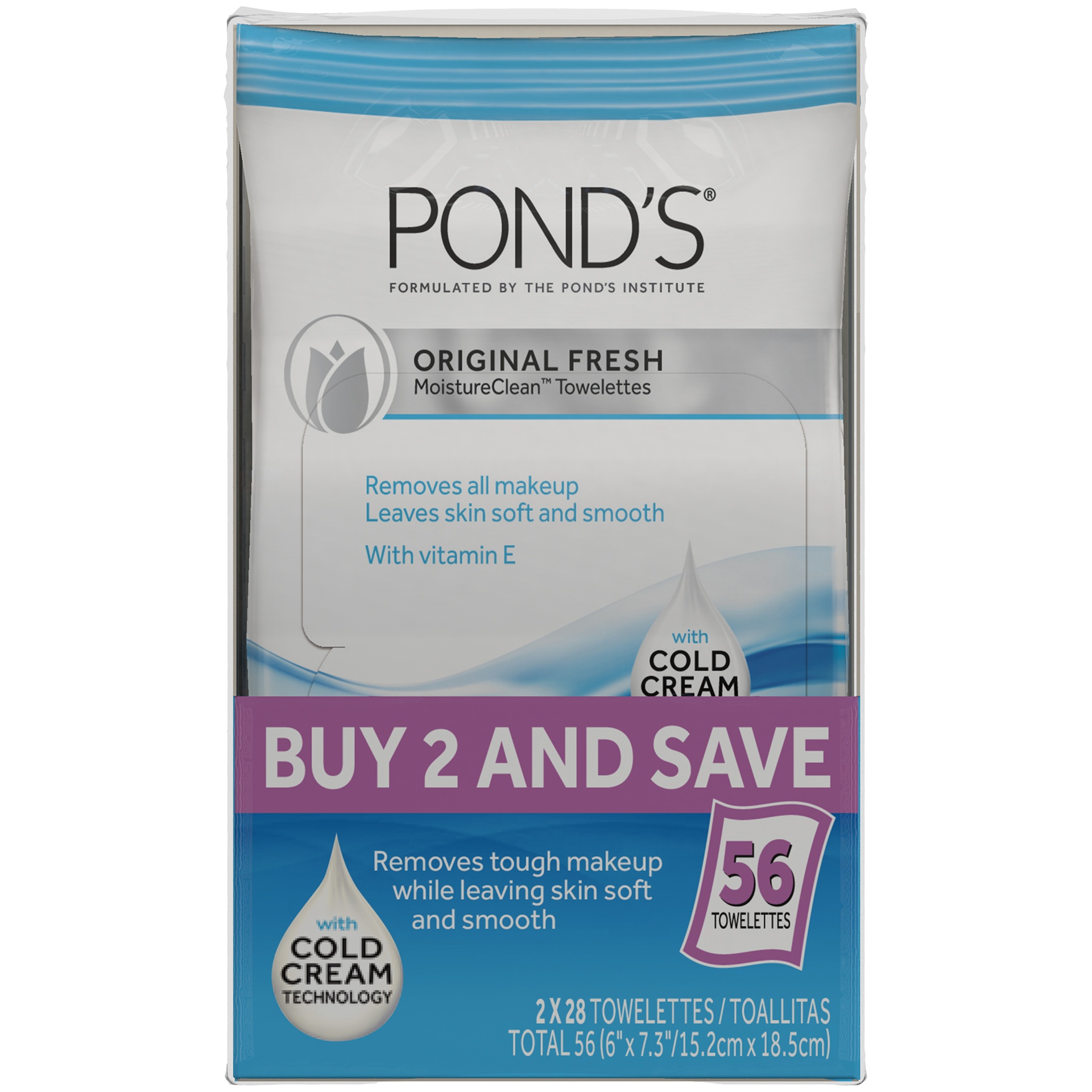 slide 1 of 3, Pond's Wet Cleansing Towelettes - Original, 56 ct