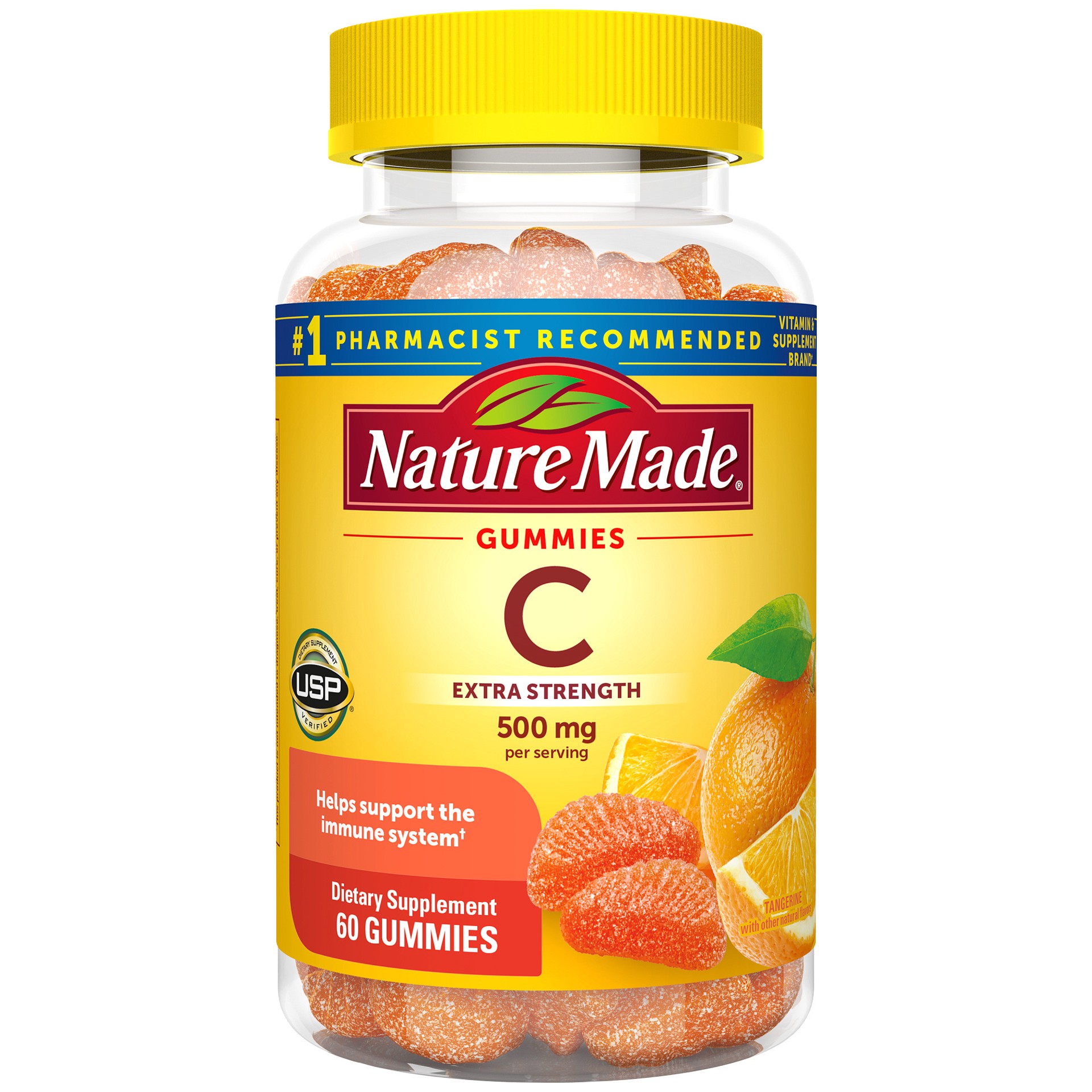 slide 1 of 7, Nature Made Extra Strength Dosage Vitamin C 500 mg per serving, Dietary Supplement for Immune Support, 60 Gummies, 30 Day Supply, 60 ct; 500 mg