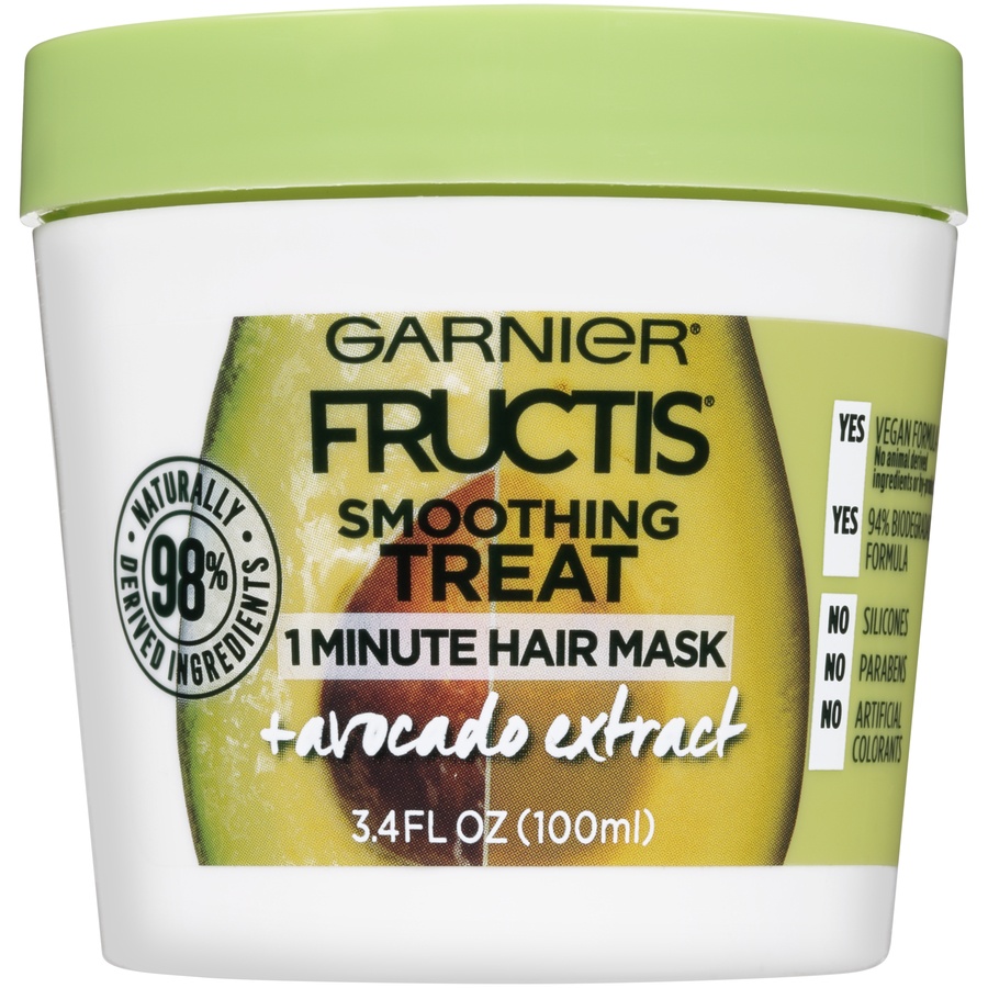 slide 1 of 5, Garnier Fructis Smoothing Treat Avocado Extract One Minute Hair Mask, 3.4 fl oz