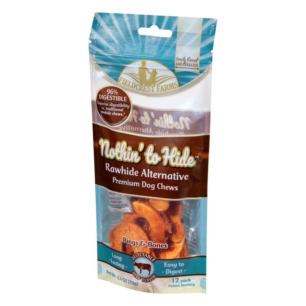 slide 2 of 9, Fieldcrest Farms Nothin' to Hide 12 Pack Rings & Bones Premium Beef Flavor Dog Chews 12 ea, 12 ct