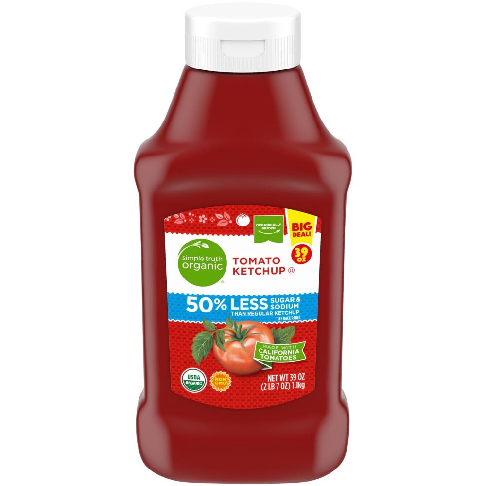 slide 3 of 3, Simple Truth Organic 50% Less Sugar & Sodium Tomato Ketchup, 39 oz