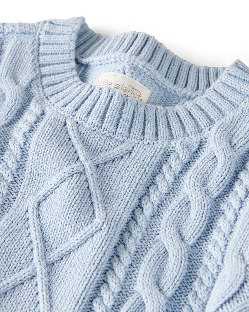slide 2 of 3, Littleplanet Toddler Organic Cotton Cable Knit Sweater Newport Blue 5T, 1 ct