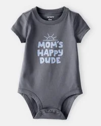 Carter's Baby Boy "Mom's Happy Dude" Short-Sleeve Graphic Bodysuit - Grey, 18M