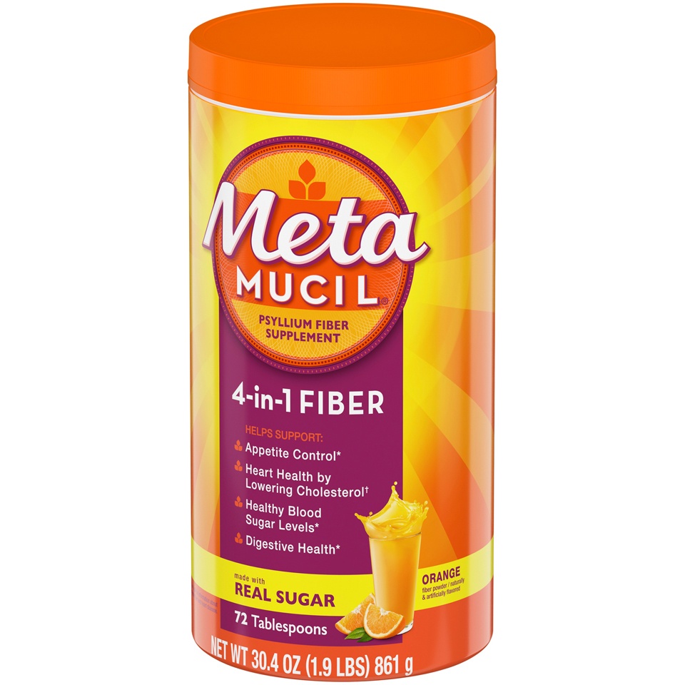 slide 2 of 2, Metamucil Psyllium Fiber Supplement with Sugar Powder - Orange - 30.4oz, 72 ct; 30.4 oz