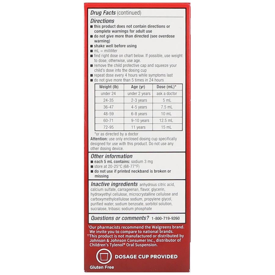 slide 2 of 5, Walgreens Children's Pain & Fever Acetaminophen 160 mg Oral Suspension Dye-Free Cherry, 4 fl oz