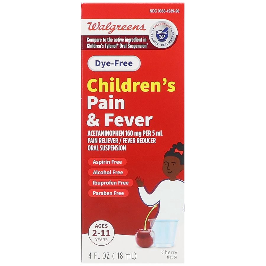 slide 1 of 5, Walgreens Children's Pain & Fever Acetaminophen 160 mg Oral Suspension Dye-Free Cherry, 4 fl oz