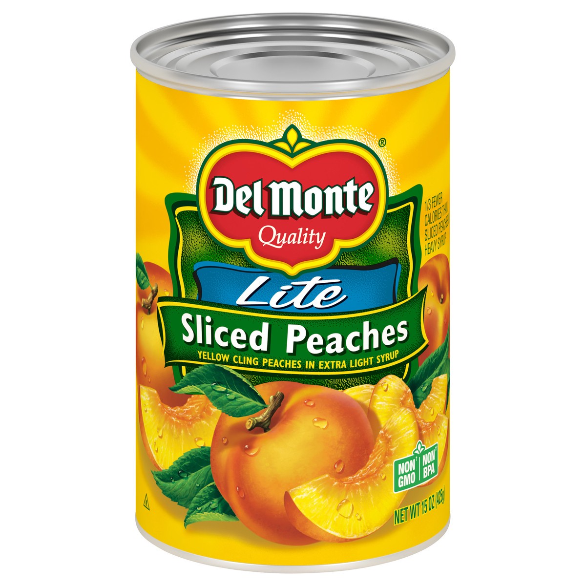 slide 1 of 7, Del Monte Lite Sliced Peaches 15 oz Can, 15 oz