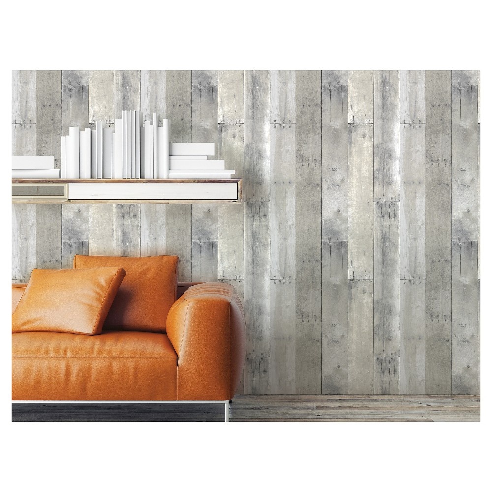 Reclaimed Wood Peel & Stick Wallpaper Gray Threshold 27.5 sq ft Shipt