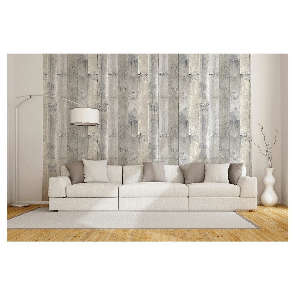 Reclaimed Wood Peel & Stick Wallpaper Gray - Threshold 27.5 sq ft | Shipt