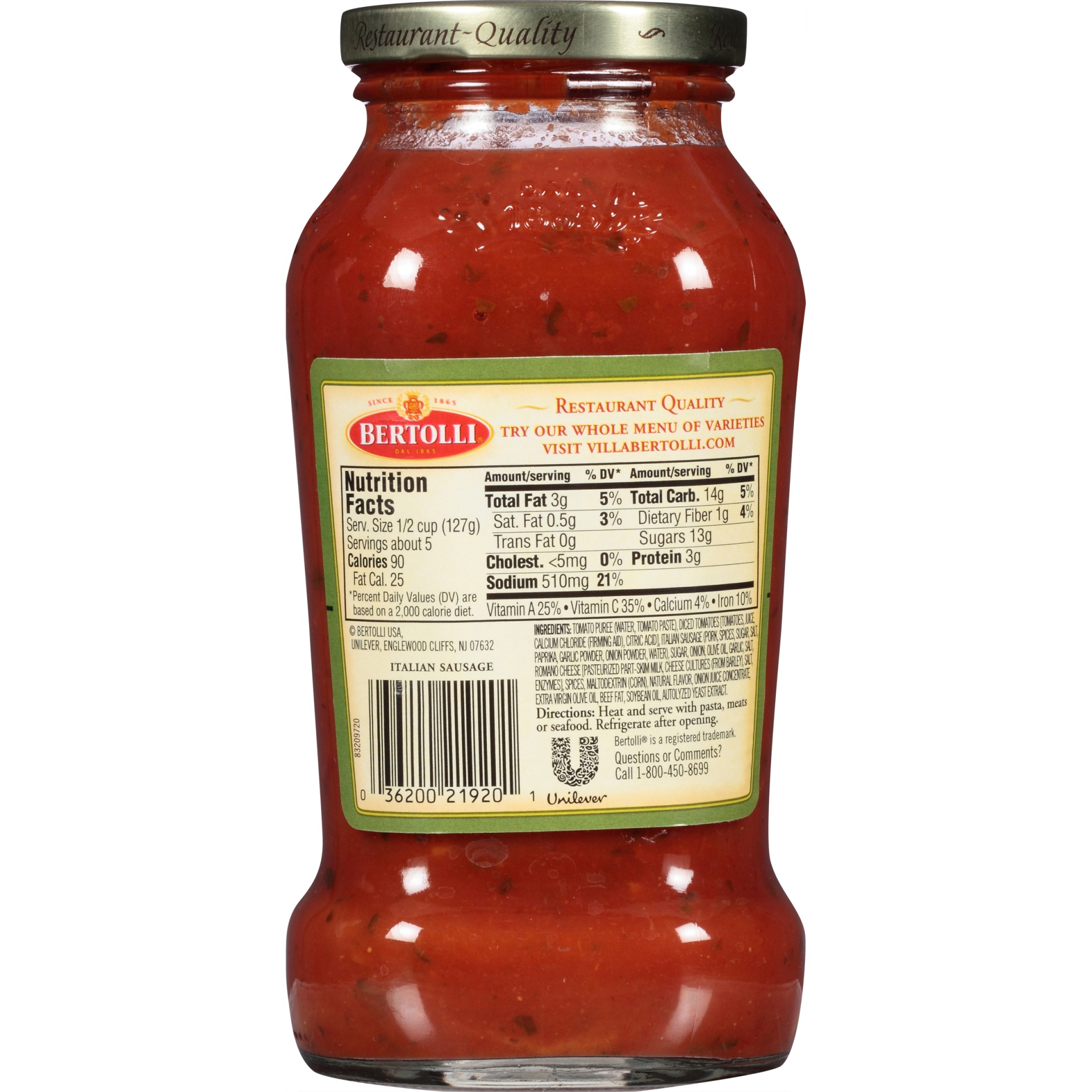 slide 4 of 6, Bertolli Italian Sausage Pasta Sauce, 24 oz