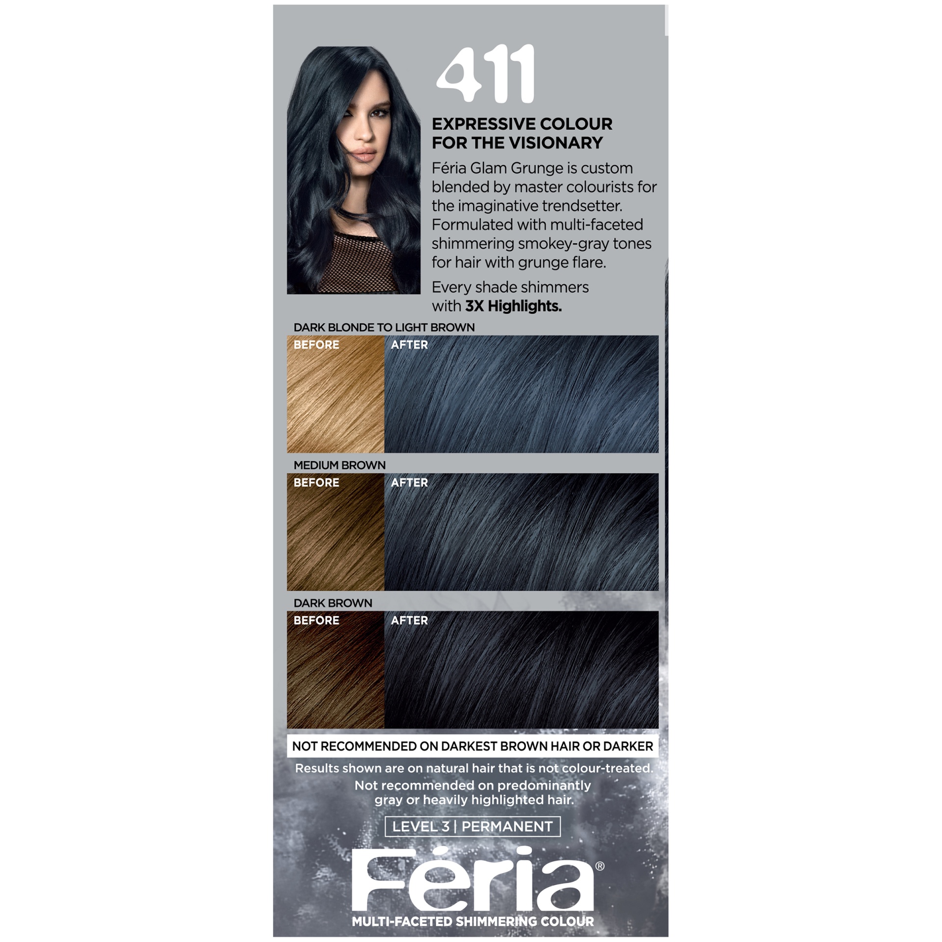 slide 5 of 8, L'Oréal Paris Feria Multi-faceted Shimmering Permanent Hair Color 411 Downtown Denim, 1 ct