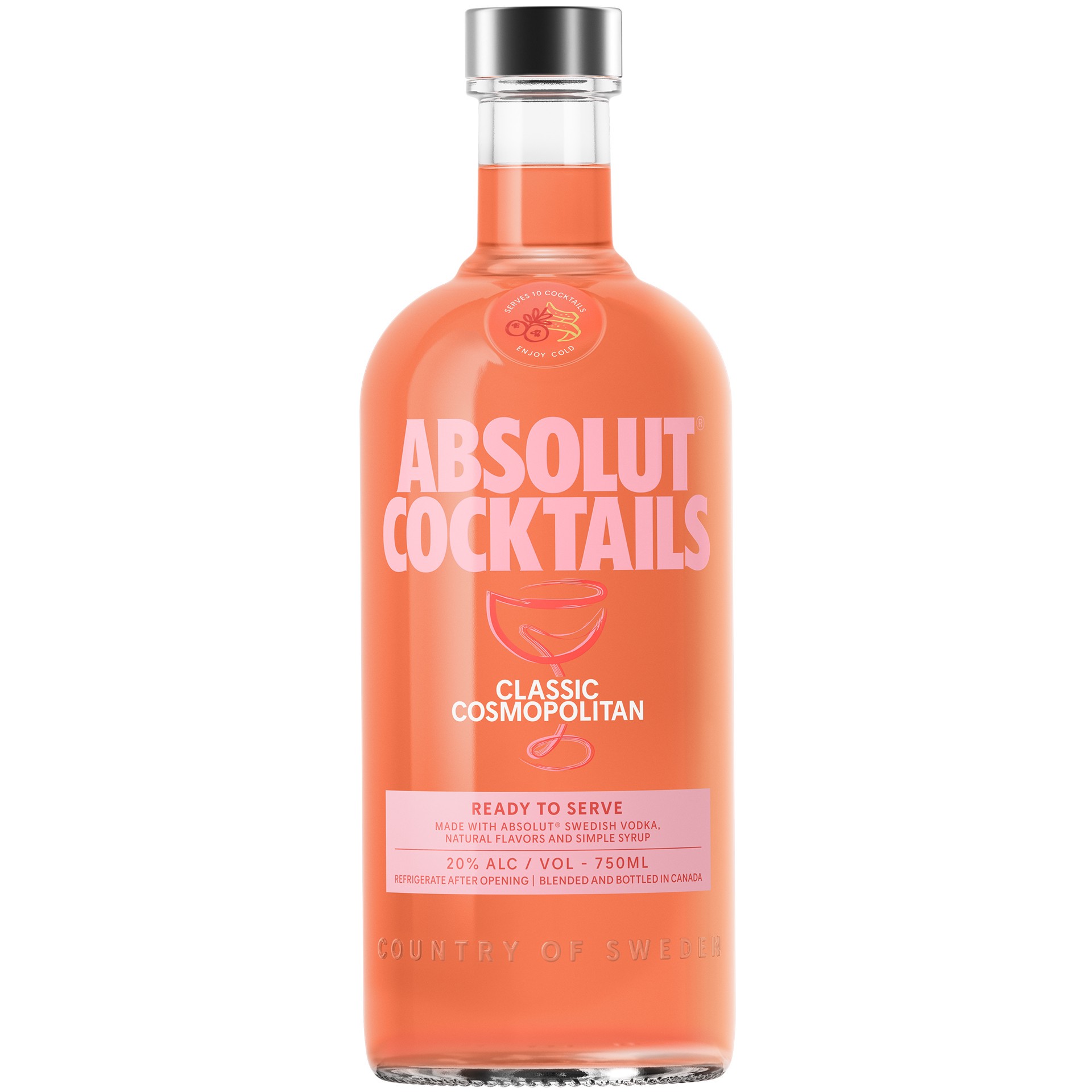 slide 1 of 10, Absolut Ready To Serve Classic Cosmopolitan Cocktail, 750 ml Bottle, 40 Proof, 750 ml